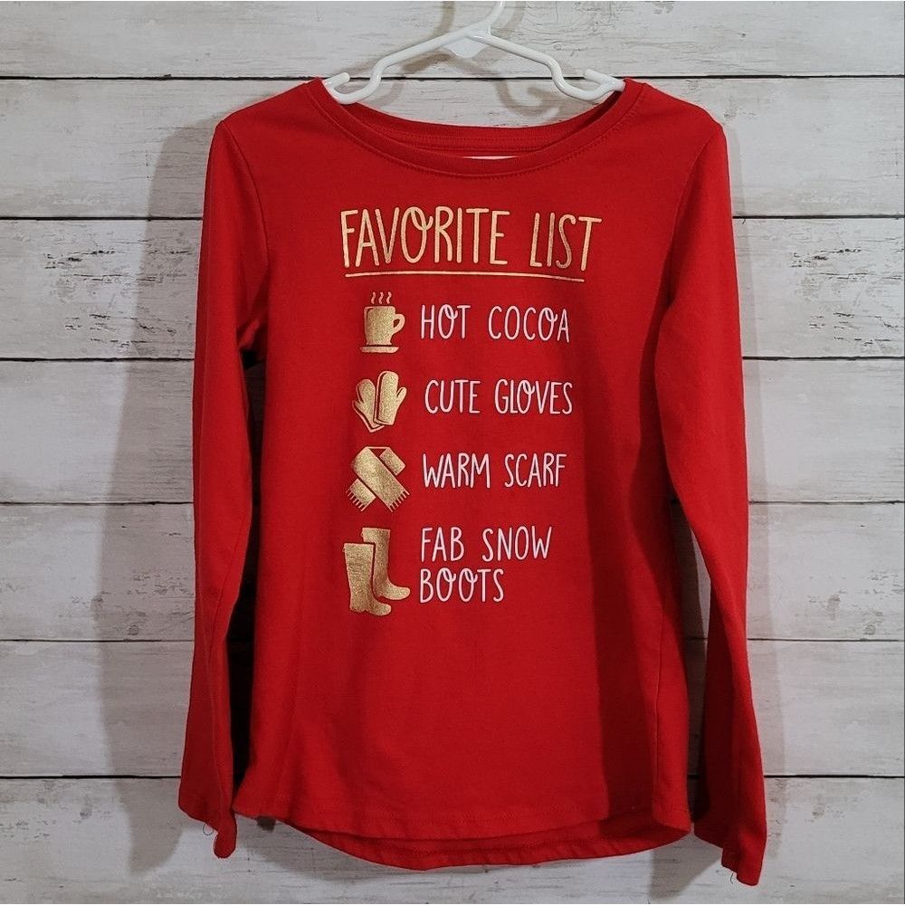 Wonder Nation Girls Winter Holiday Shirt Long Sleeve Christmas Size 6/6X